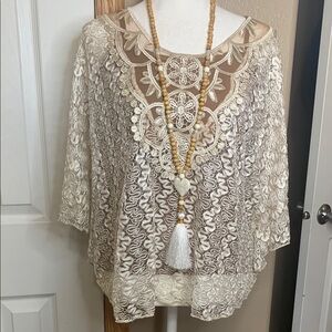 Lavish Cream Lace Overlay Top NWT